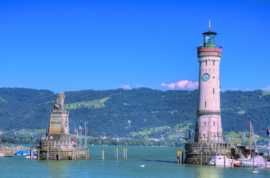 Lighthouse and Bavarian Lion Sculpture