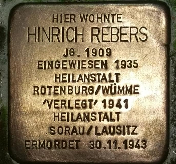 Stolperstein à la mémoire de Hinrich Rebers